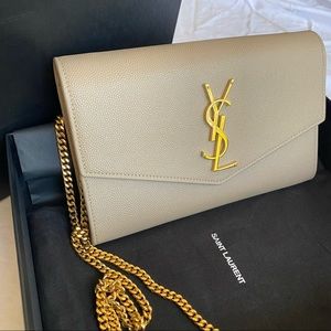 YSL (Saint Laurent) Uptown Chain Wallet/ Purse Embossed Leather